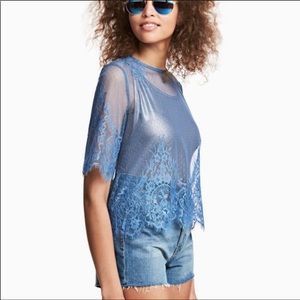 H&M Coachella Blue Mesh Lace Top size 6